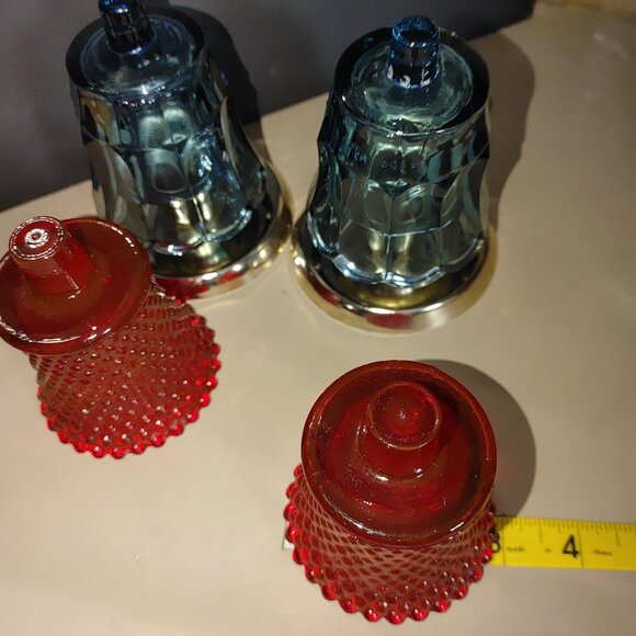 Candle Glass Red Hobnail Blue Tulip Scallop Peg Sconce Votive Holders Gold Base - Picture 6 of 11